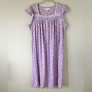 EILEEN WEST Pima Cotton Knit Nightgown M Short Sleeve Floral Loungewear Purple